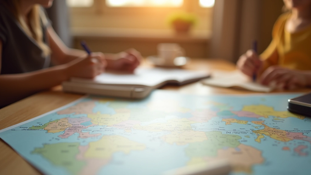 Rodina plánující dovolenou u mapy